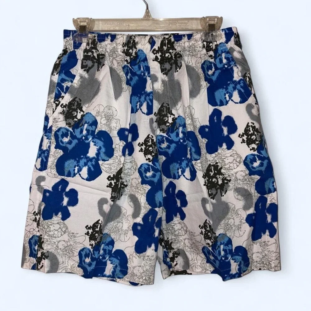Y2K Blue Floral Print Swim Shorts vacation summer